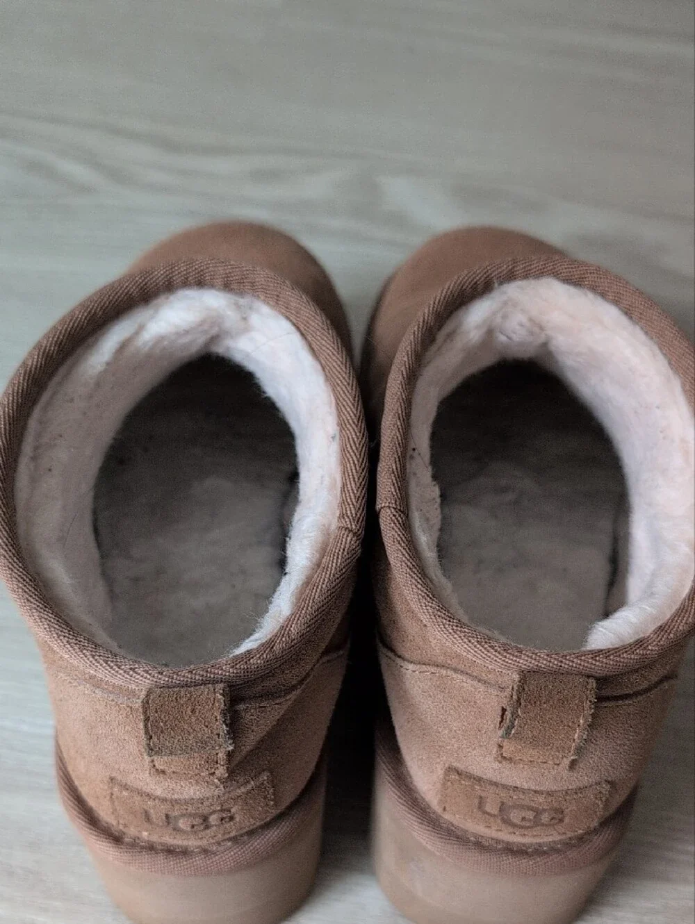 UGG Women's Tan Suede Platform Shearling Ankle Slippers